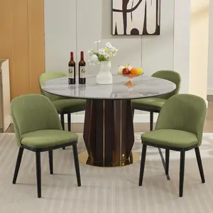 Garvee Modern Upholstered Dining Chairs Set of 4 or 6 with Semi-Circular or Curved Backrest, Thick Fabric Padded Seat, Sturdy Wood Legs, Ergonomic Design for Kitchen, Dining Room, Living Room, Restaurant, or Cafe in Green, Beige, Camel Colors