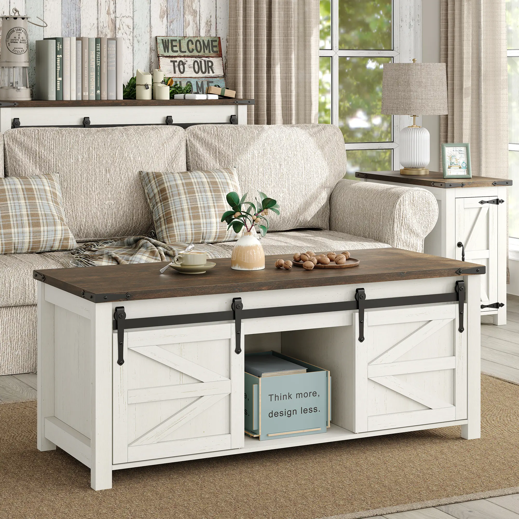 47.3'' Coffee Table with Large Hidden Storage Compartment, Lift Top Coffee Table with Sliding Barn Doors, Farmhouse & Rustic Rectangle Table, Home, Office