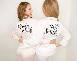 Bride Getting Ready Pj long sleeve Set - Nightwear Satin Pajama Loungewear Womenswear Customized Personalized