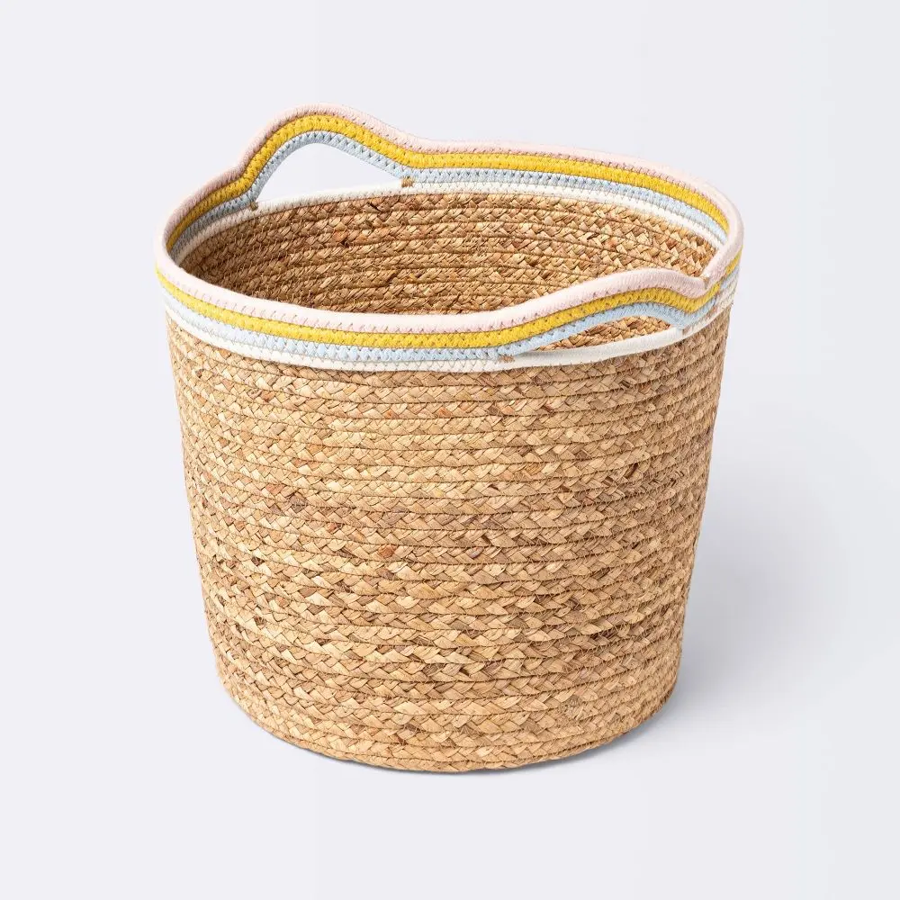 Natural Woven Round Storage Bin with Coiled Rope Handle - Cloud Island L
