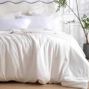 SheRest 1 Piece Duvet Cover Full Size - Viscose Derived from Bamboo, Soft Breathable Cooling Comforter Cover for Hot Sleepers, 8 Corner Ties and Zipper Closure, No Comforter, Light Beige, 80"x90"