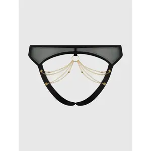 Dare to Bare Women's Stretch Mesh Backless Cheeky Panties with Glimmering Chains - Size Small to 4X Sparkling Design Classic Silhouette - Fabric