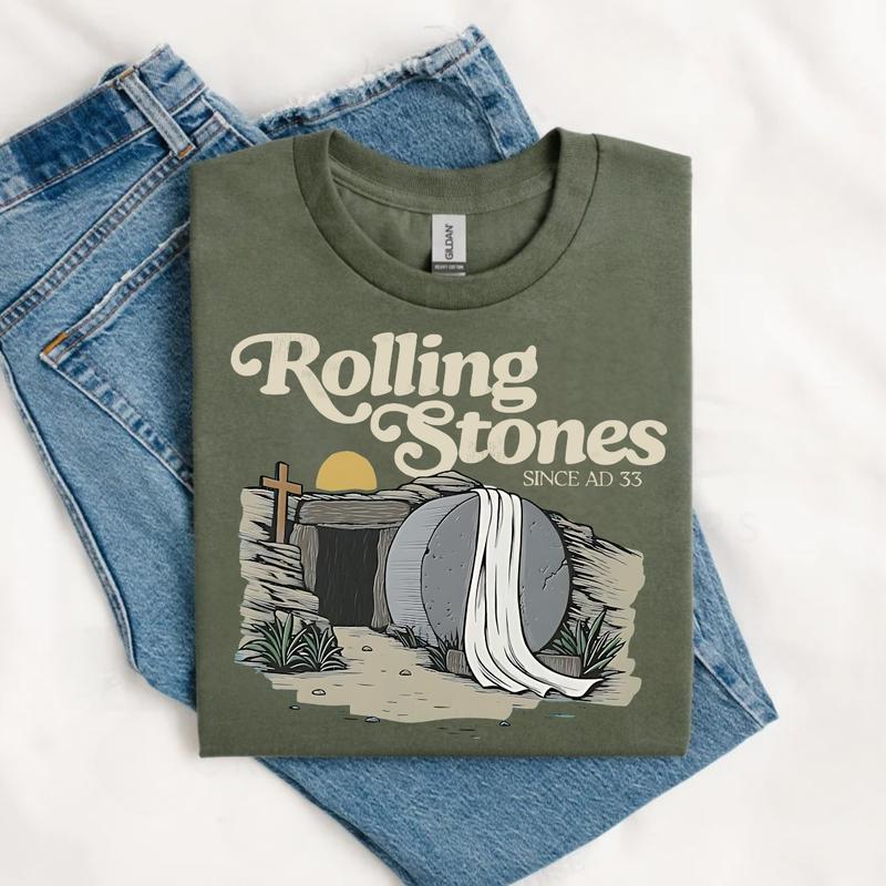 [Saleup to 75%] Rolling Stones T-Shirt, Trendy Easter Clothing, Jesus Christ Shirt, Gift For Christian, Faith-Based Graphic Tee, Gift For Her, Religion T