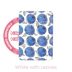 abbyrose Blueberry Doodles Card Holder with magnet White with Leaves