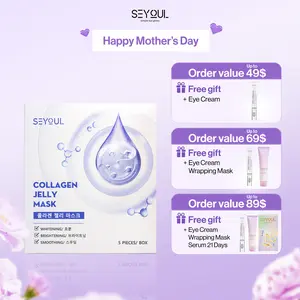 SEYOUL Collagen Jelly Mask - 80% Fresh Collagen, Hydrating & Refreshing Bio-Wrapping Mask with Hyaluronic Acid & Algae Extracts, 5 Pieces/Box