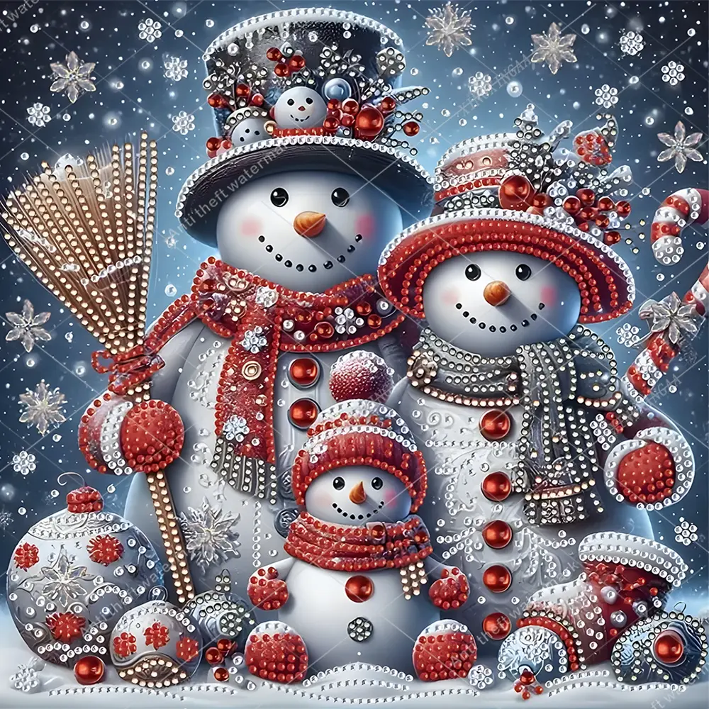 Snowman Family Diamond Painting Design Adult 5D-DIY beginner diamond painting kit for creativity - 1 irregularly shaped crystal diamond painting kit, perfect holiday gift, suitable for decorating wal