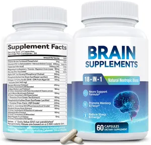 18-in-1 Brain Supplement for Memory and Focus Nootropic Capsules with Alpha GPC Bacopa Ginkgo Biloba Lion's Mane Vitamin B6 and B12 for Cognitive Health and Mental Clarity Vegan Non-GMO Formula for Alertness and Brain Function Support Capsules