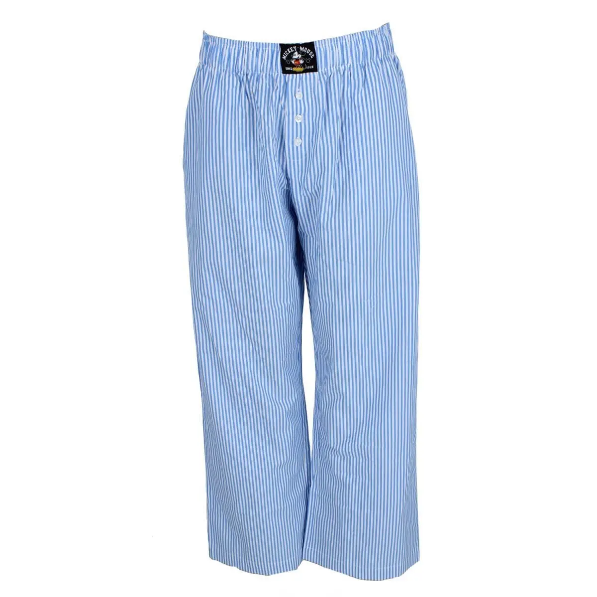 Jerry Leigh Women's Mickey Mouse Elevated Woven Bottom Pants - Soft, Breathable, Chic, Lightweight, Button-Accented, Striped, Embroidered Casual Pants, Cotton, Elastic, Fabric, Fit, Smooth, Style, Embroidered Patch, Vertical Stripes, Clothes