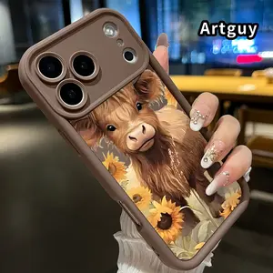 Soft Case for iPhone 17 Pro Max 16 Plus 15 14 13 12 11 Air E Shockproof Drop Protection Rugged Durable Barn - cow - sunflowers Silicone Cover