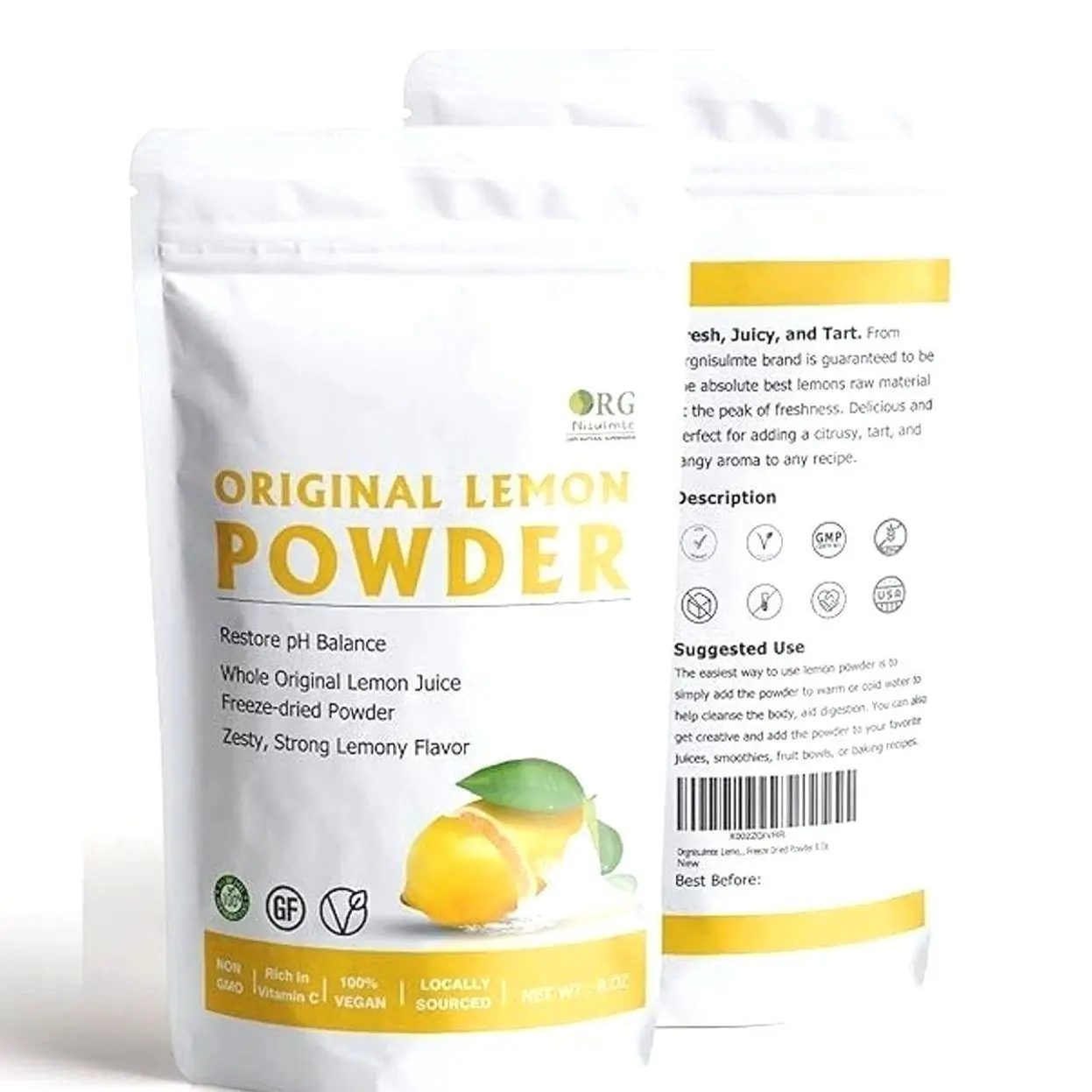 Lemon Powder,Whole Lemon Juice Freeze Dried Powder Strong Lemony Flavor 8 Oz
