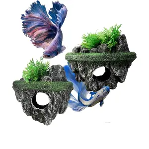 Floating Island Aquarium Decor with Plants, Fish Tank Ornament, Interactive Toy for Betta, Goldfish, Shrimp, Hermit Crab