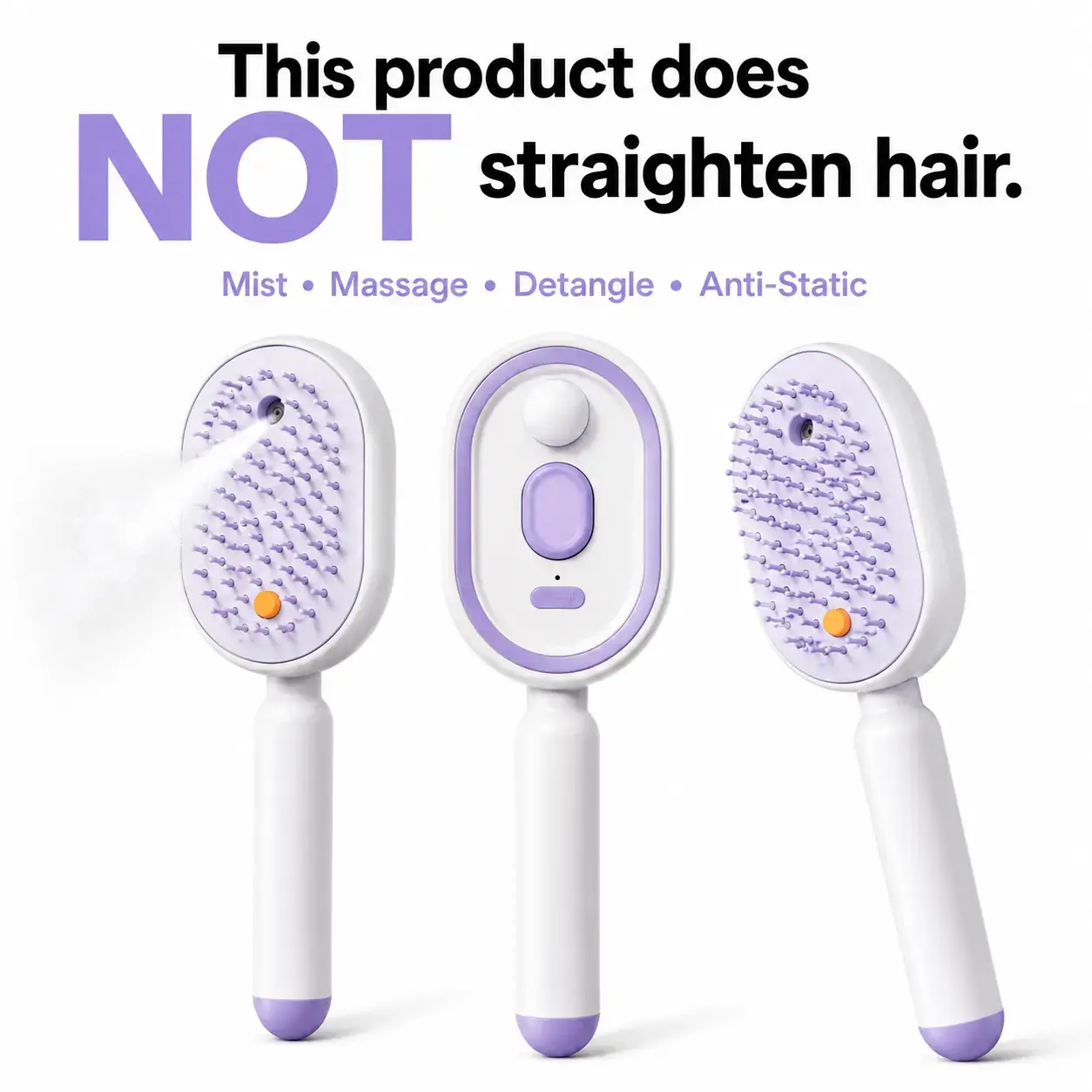 【Not straightened】Electric Spray Air Cushion Massage Comb,Self-Cleaning Anti-Tangle Hair Brush,Anti-Static Volumizing Scalp Massage Brush for Dry Frizzy Hair Care,No Essential Oil lncluded