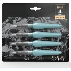 Water Brush Pen, Set of 4, Assorted Soft Nylon Bristle Tips, Self-Moistening Water Brush, Refillable Water Pen