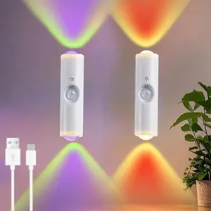 2-Pack RGB Motion Sensor LED Night Lights, Magnetic Rechargeable Wall Lamp, Wireless Color-Changing Cabinet Light, Kitchen Closet Home Decor, LED Wall Lamps, Ambient Night Lights