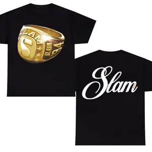 SLAM Championship Ring T-Shirt – Vintage Basketball Culture Graphic Tee, Gold Ring Streetwear Shirt, Hoopers Fan Apparel Unisex Cotton Urban Style Gift