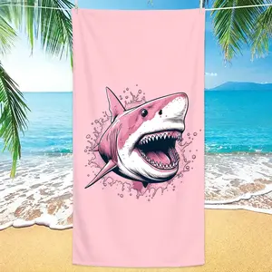 Oversized Pink Shark Printed Microfiber Beach Towel Sand Free and Quick Dry Travel Blanket for Pool Yoga Vacation Gift