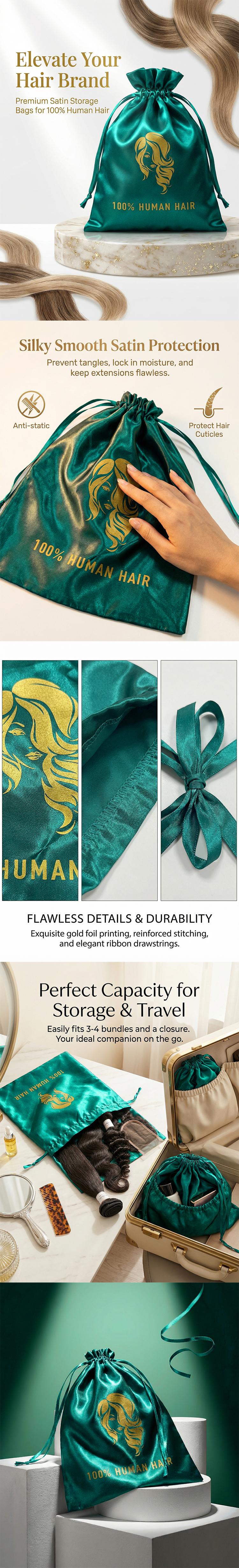 Luxury Satin Wig Bags with Drawstring - Silk Hair Packaging for Bundles and Wigs - Dust-proof Hair Storage