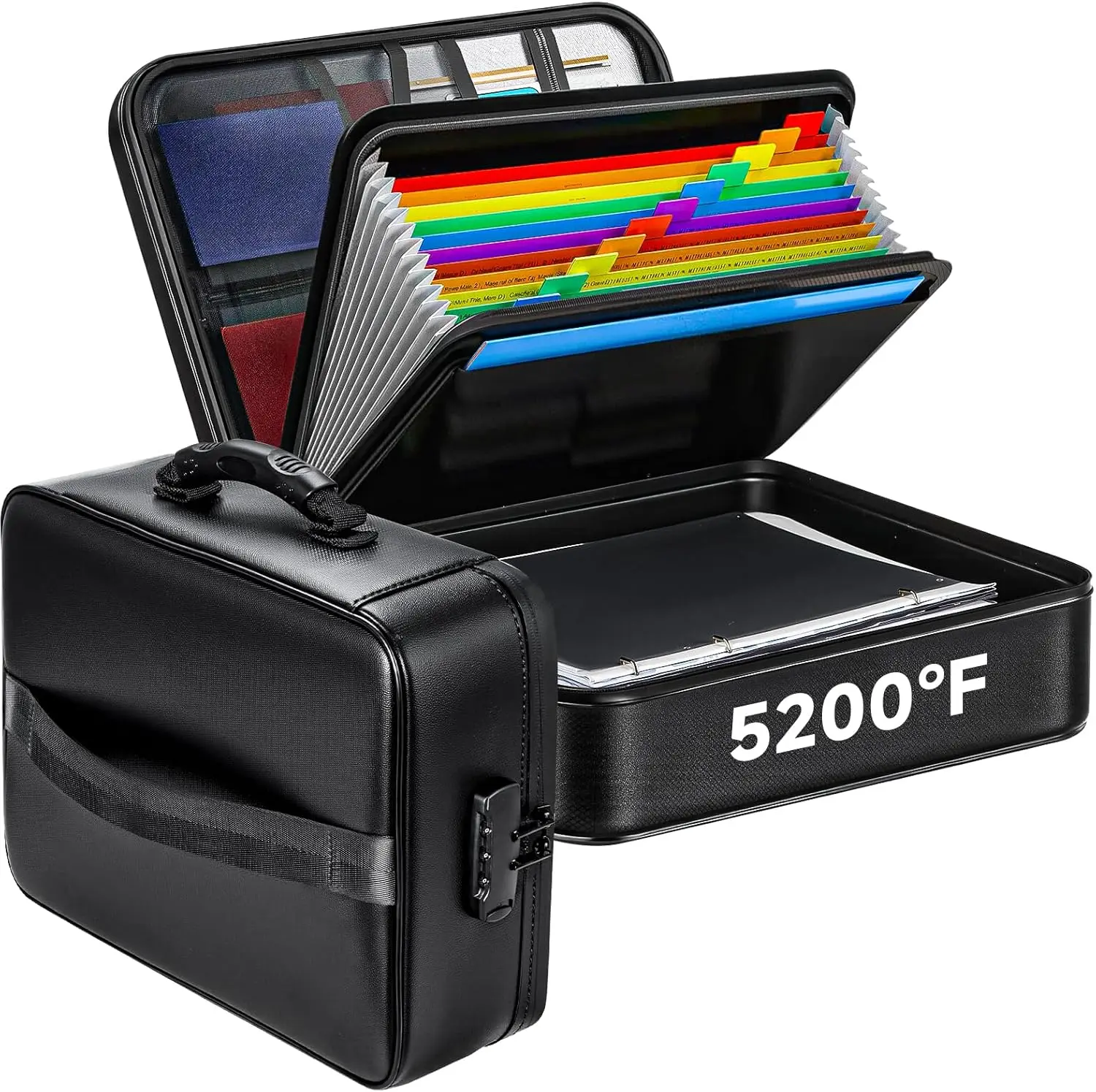 Fireproof Document File Organizer Bag 5200°F Portable with Lock 16 Layer Waterproof Heat Insulated Safe Storage for Documents Laptop Files & More