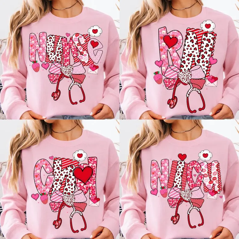 Nurse Valentine Bundle Sweatshirt, Valentine Stethoscope Bow Shirt, Pink Nurse Valentines Shirt, Cute Valentines Day Gift For Nurse