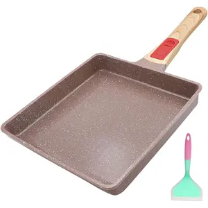 Ceramic Nonstick Tamagoyaki Pan, Large  Omelette Pan Egg Pan with Detachable Handle, Oven Safe, 9" x 8.2" (Brown)