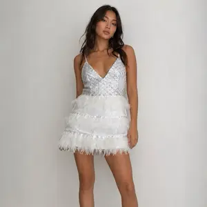 Pre-Owned Women's White Feather Party Dress