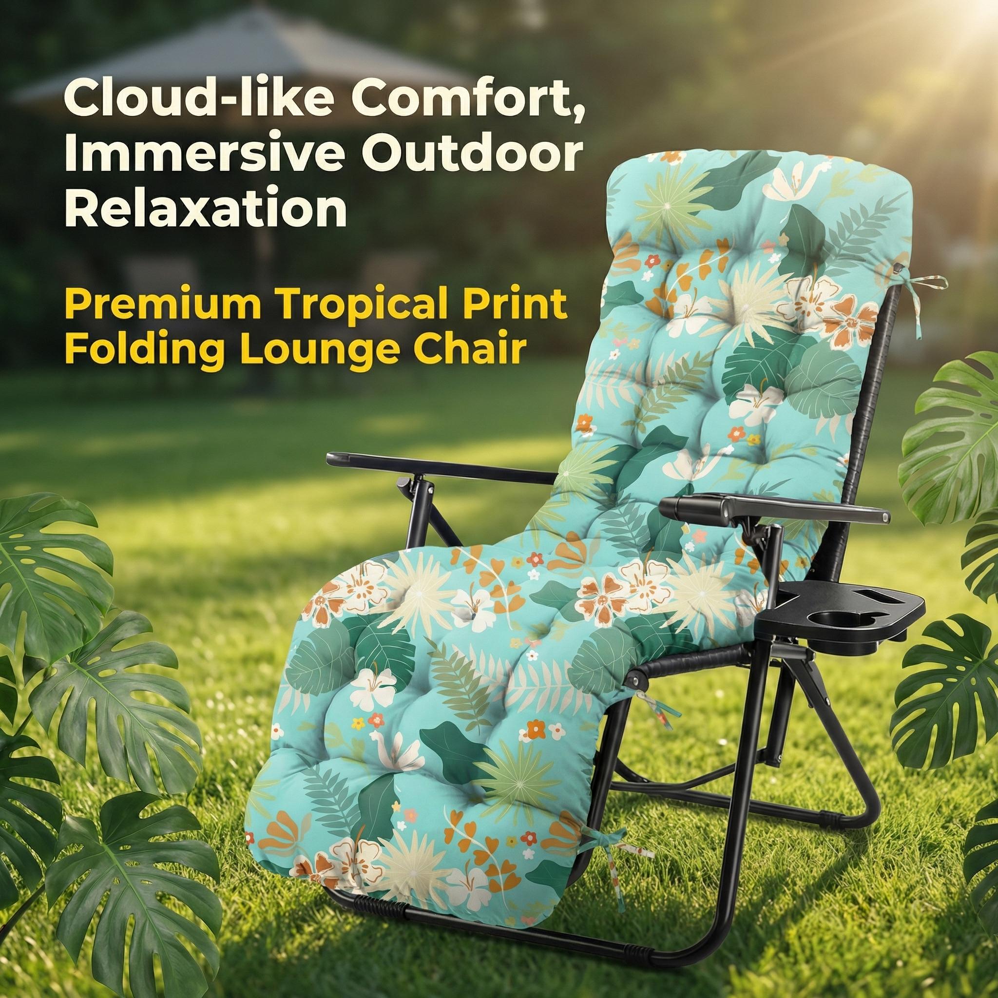 Outdoor Chaise Lounge Chair Cushion Waterproof 66 x 21 x 4 Inches Cotton Zero Gravity Chair Cushions with Ties, Soft Thickened Lounge Chair Cushions for Indoor Outdoor Furniture (Green Flower Leaf)