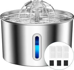 Cat Water Fountain Stainless Steel - 74oz/2.2L Pet Gift Dog Water Dispenser Automatic Silent Cats Dispenser for Drinking Indoor Metal Kitty Spout Fountains with 3 Filters & 3 Sponges Cat Dogs Gifts