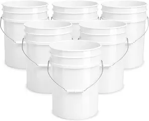 6 Pack| Premium 5 Gallon Bucket, Food Grade BPA Free HDPE, White - no Lid