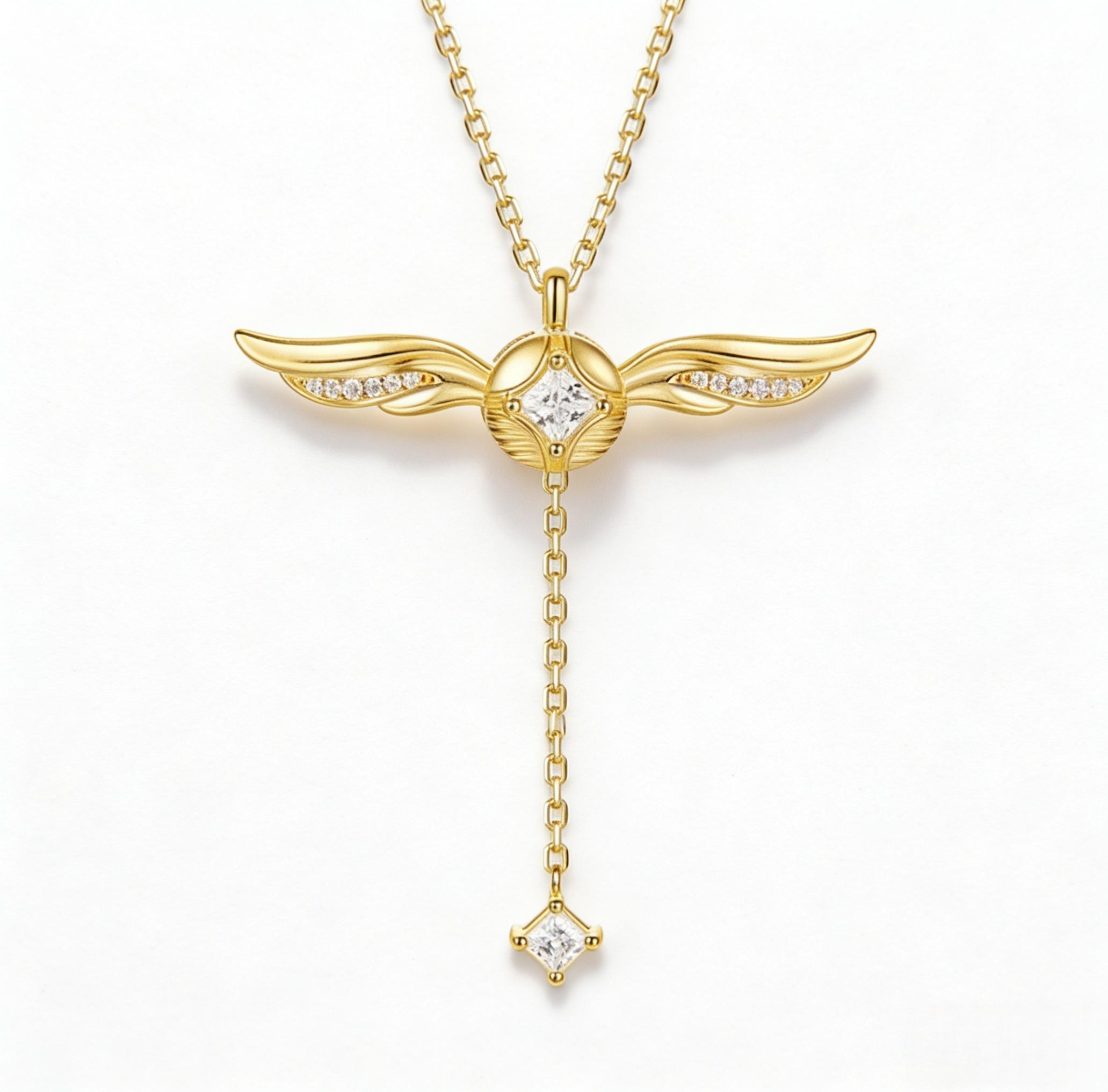 925 Sterling Silver Gold-Plated 18 Inches Adjustable  Y-Necklace Adorned with CZ gemstones inlaid on the wings and pendant, this necklace features hypoallergenic & nickel-free properties, Perfect for women’s daily casual wear.