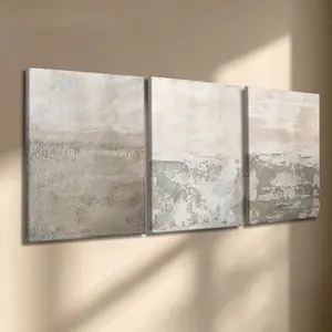 3 Pcs/Set Wooden-Framed Canvas Painting, Neutral Tone Abstract Landscape Triptych Canvas Wall Art, Textured Beige Print for Living Room, Bedroom, Office Decoration, Modern Home Decor, Fashion Artistic Ornaments, Artwork