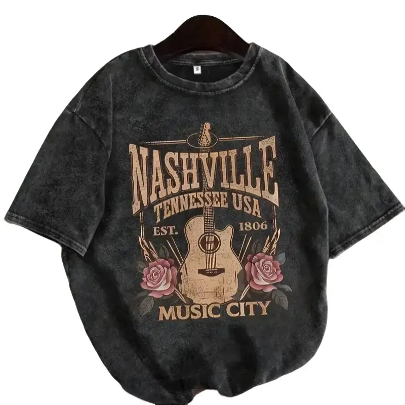 Men's Retro Soft Casual Streetwear Outdoor Oversized Cotton Short-Sleeve T-Shirt - Tennessee "Nashville Est. 1806" Print Top, Ideal Holiday Gift for Country Music Fans, Classic