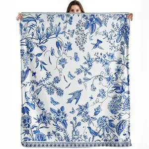 Blue Toile Blanket French Toile Floral Throw Blanket