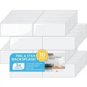 10 Sheets Subway Tile Peel and Stick Backsplash, Extra Thick  Wall Tiles with Commercial-Grade Adhesive for Kitchen, Bathroom, Laundry Room,11.56"x8.38"(White)