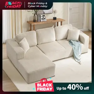 [HolidayHaul][2 Packages Shipping] Boneless Memory Foam Sectional Sofa, Corduroy Sectional Couches for Living Room, Oversized Comfy Modular Compression Cloud Sleeper Sofa with Deep Seat, No Assembly Required