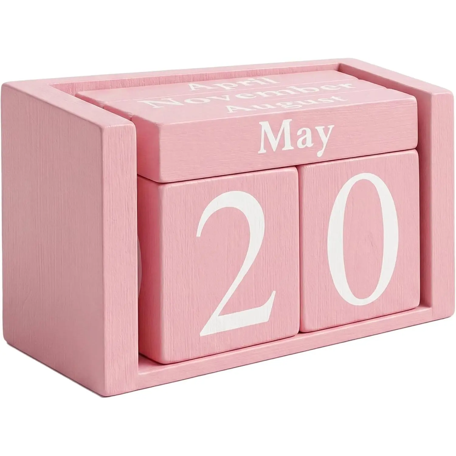 Pink Wooden Perpetual Block Calendar, Aesthetic Desk Accessories for Women, Office Decor for Workspace, 3.7 x 2.1 x 1.7 in