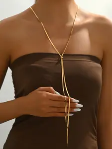 Women's Fashionable Beaded Fringe Pull-Through Adjustable Long Necklace, Elegant Necklace, Perfect Sweater Chain Accessory for Ladies, Fashionable Jewelry Accessories