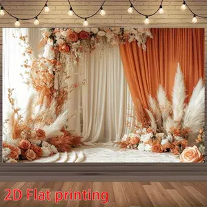 2D Printed Floral Photography Backdrop with Roses and Drapes, Durable Polyester Material for Elegant Weddings, Birthdays & Outdoor Party Decorations