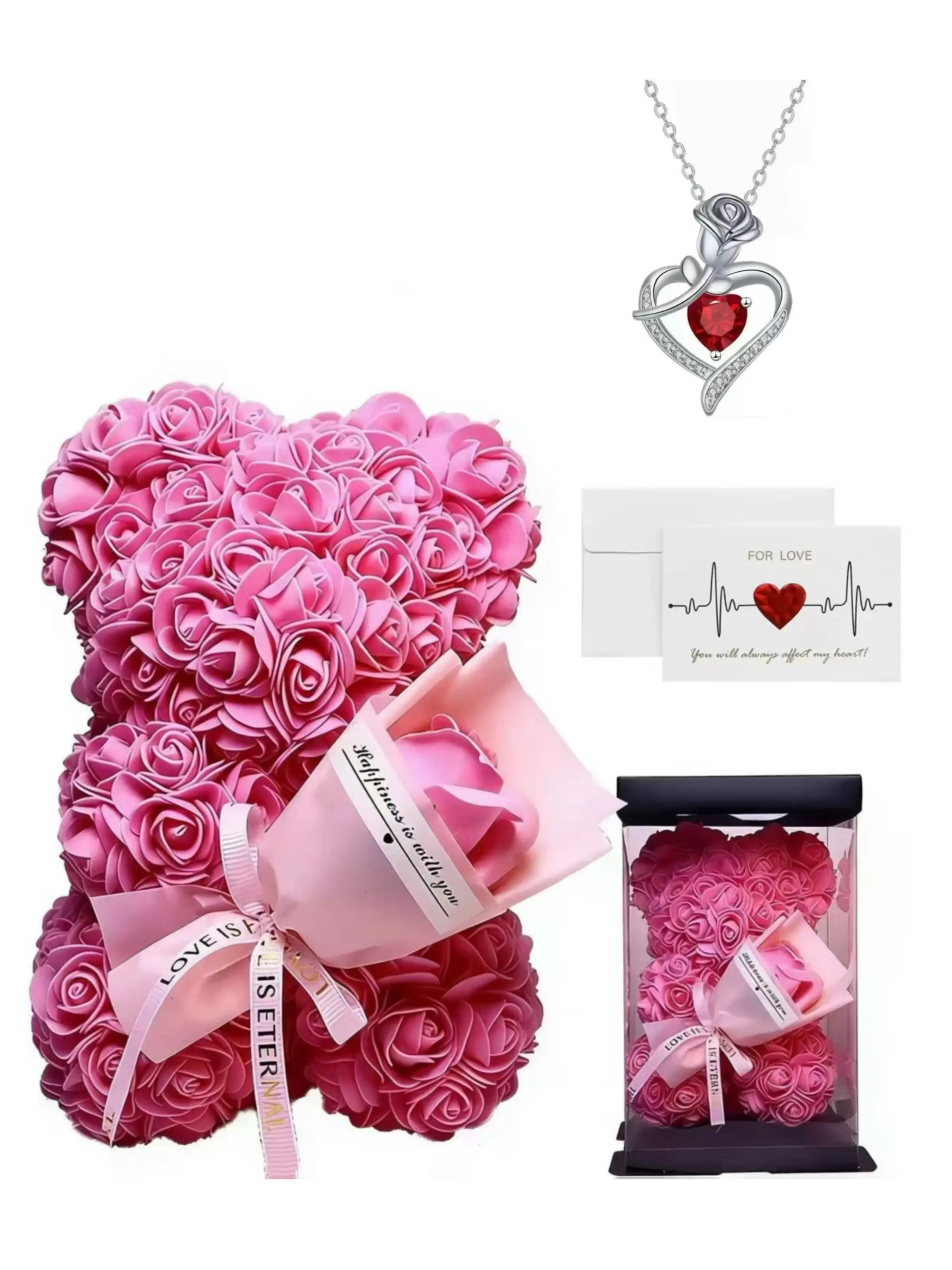 Handmade Rose Bouquet Bear Themed Gift Box Set, Valentine's Day Anniversary Present for Girlfriend, Romantic Handcrafted Flower Bear Decoration, Heart Gift, Gift Pack, Gifts Set