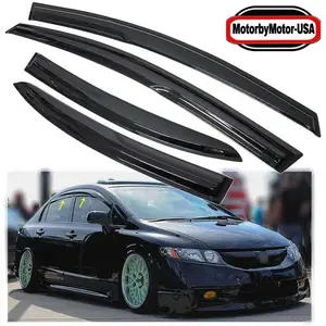 Window Rain Guard Visors Replacement for Honda Civic 4-Door Sedan 2006 2007 2008 2009 2010 2011,Black, Fits 2006-2011 Honda Civic Sedan Mug Style Window Visors Rain Sun Guard Vent ,Black– Smoke Tinted Acrylic, TapeOn Vent Shade, Rain, Sun & Wind Deflector
