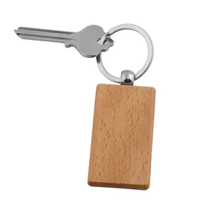 1 1/2" x 4" Wooden Rectangle Keychains on Metal Ring - 12 Pc.