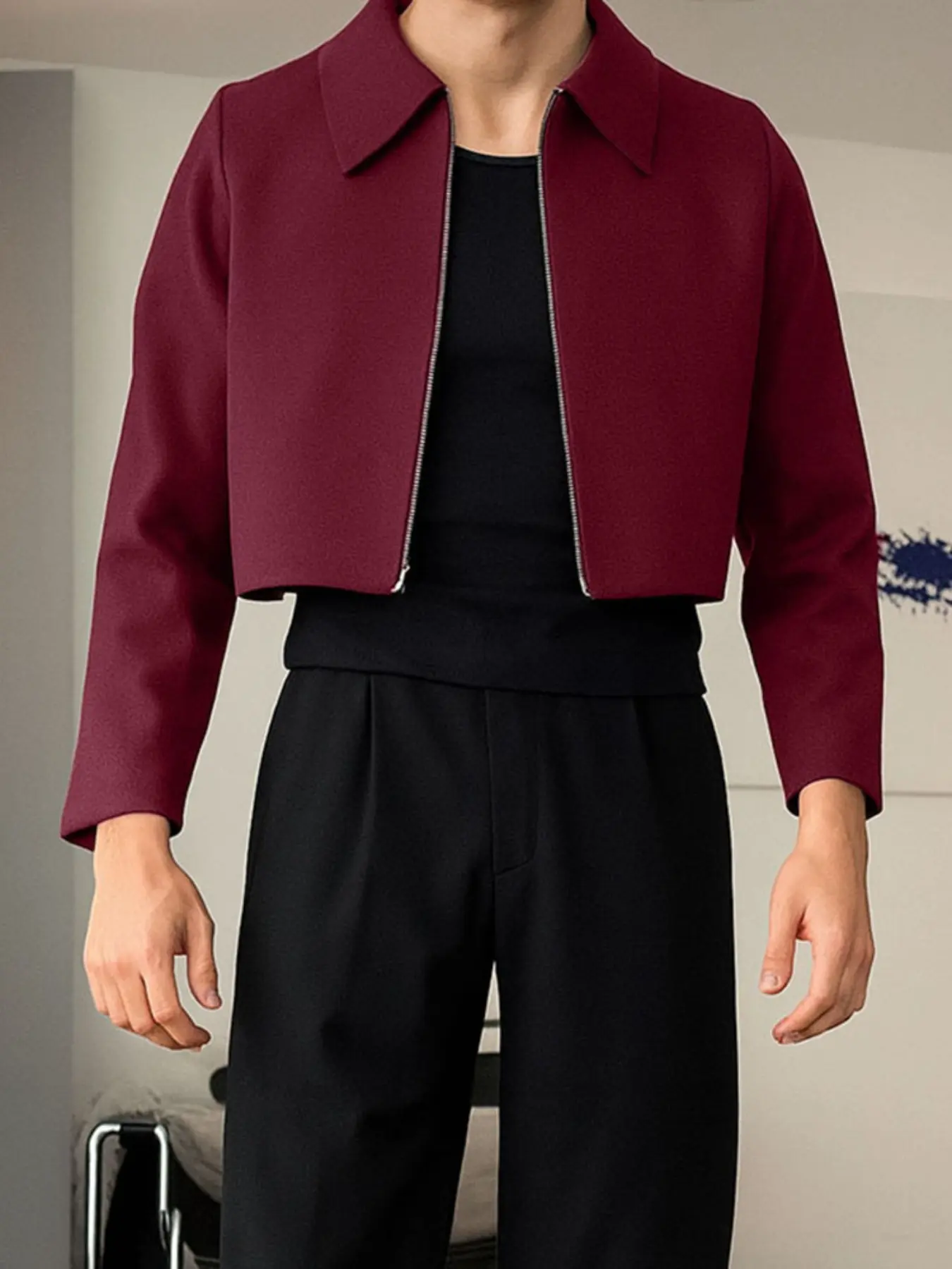 INCERUN Men's Fashion Business Casual Solid Color Zipper Long Sleeve Jacket, Casual Fitted Jackets, Stylish and Comfortable, Perfect for Daily Wear