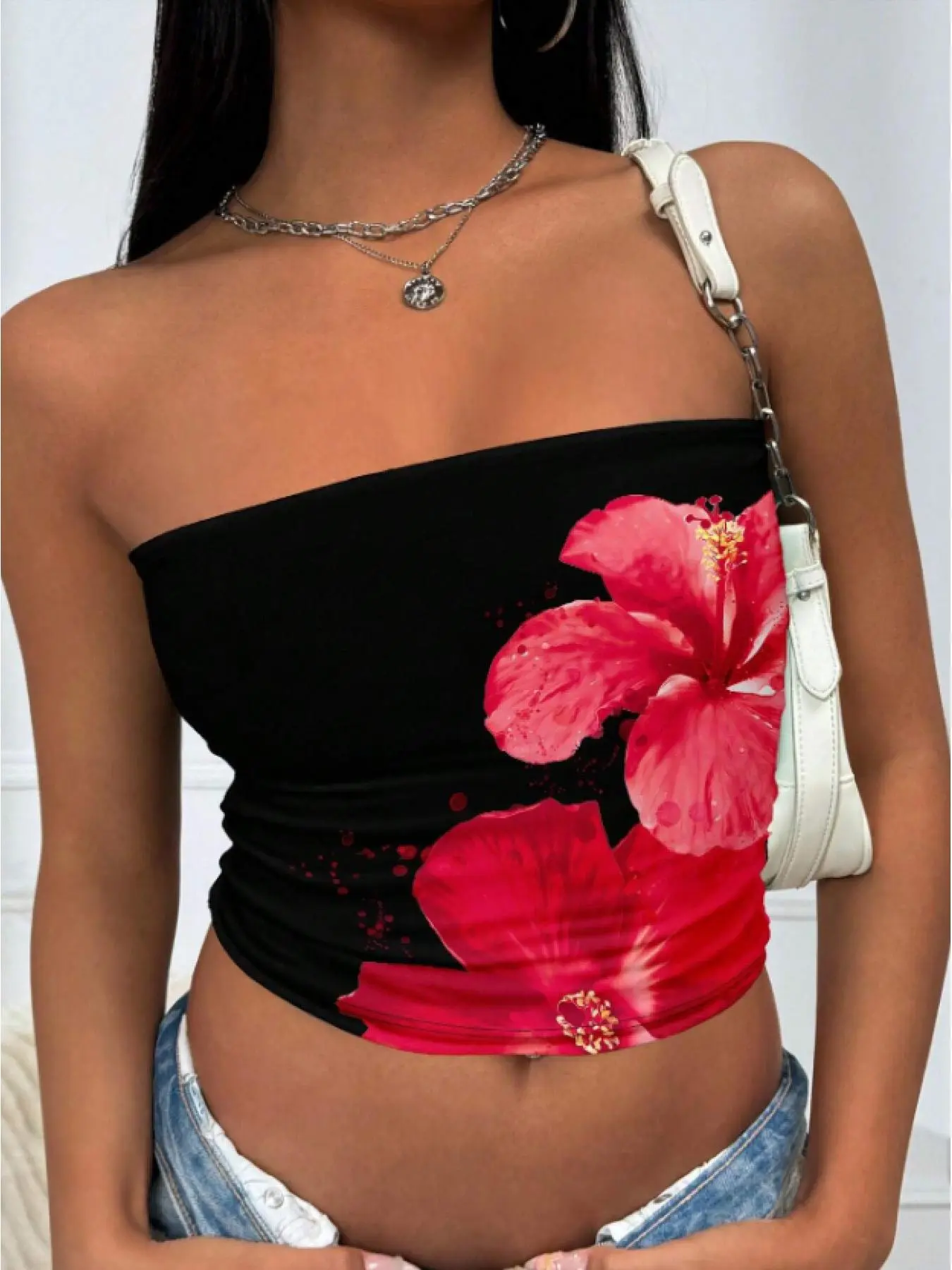 Women's Floral Print Crop Tube Top, Casual Fashion Sleeveless Cropped Top for Daily Wear, Chic Summer Look, Ladies Clothes for All Seasons, Casual Tank Tops, Floral Print Cami, Womenswear