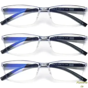 3 Pack Men Half Rim Reading Glasses Blue Light Blocking Computer Readers Spring Hinge Lightweight Anti Eye Strain Business Style Eyeglasses for Work Office Reading Screen Use Daily Wear Gift for Dad 2026