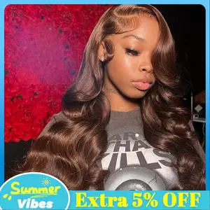 Bling Hair Chocolate Brown Wigs Body Wave 13x4 13x6 HD Transparent Lace Front Human Hair Wig For Women 4x4 Lace Closure Brazilian Remy Human Wig Pre plucked Natural Hairline 30 Inch 180% Density #SummerVibes