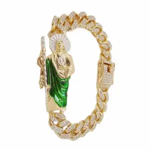 San Judas Tadeo Mens Cuban Link Gold Plated Bracelet 8.22 inch