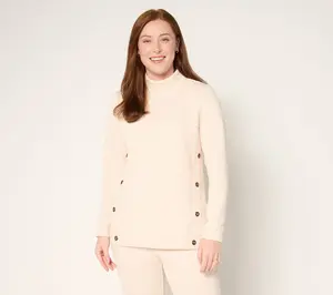 Denim & Co. Active Patterned Jacquard Mock Neck Top