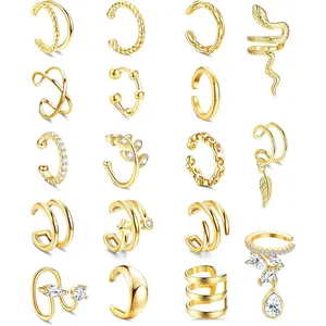 MILACOLATO 18 Pcs Ear Cuff Earrings for Women 14K Plated Gold Ear Cuffs Non Piercing Adjustable Ear Cuff Earring Clip On Cartilage Helix Wrap Ear Jewelry Set