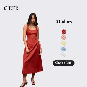 Cider Cotton Scoop Neckline A-line Midi Dress