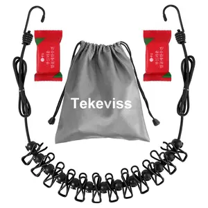 Retractable Travel Clothesline, Portable Elastic Clothesline with 2counts Disposable Compressed Towels & 12 Clothespins, Laundry Tools for Indoor and Outdoor, Balcony, Outdoor Camping, Laundry Products