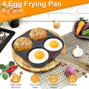 MIUVA Four-Hole Egg Skillet Non-Stick Mini Breakfast Pan for Home Kitchen Cooking Multifunctional Frying Pan with Wood Handle & Induction Compatible Cookware Nonstick Stove Thanksgiving cooking utensils Value Pack Christmas Gift